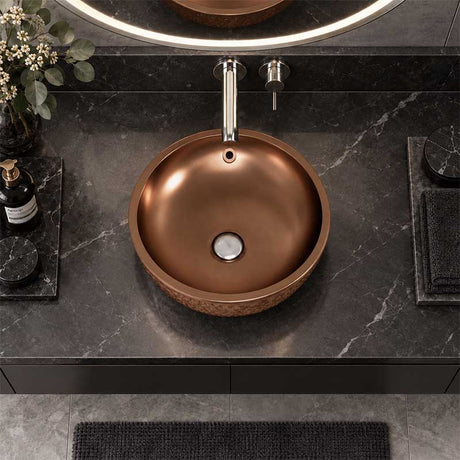 Poseidon Round Ceramic Above Counter Basin with Overflow 430x430x145mm - Rose Gold