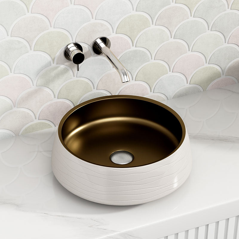 410x410x140mm Round Matt White & Copper Above Counter Basin