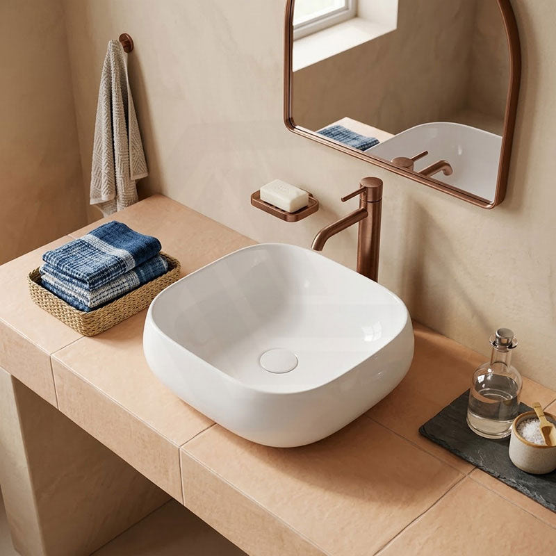 Rectangle Above Counter Ceramic Basin Ultra Slim 450x400x145mm - Available In Colours