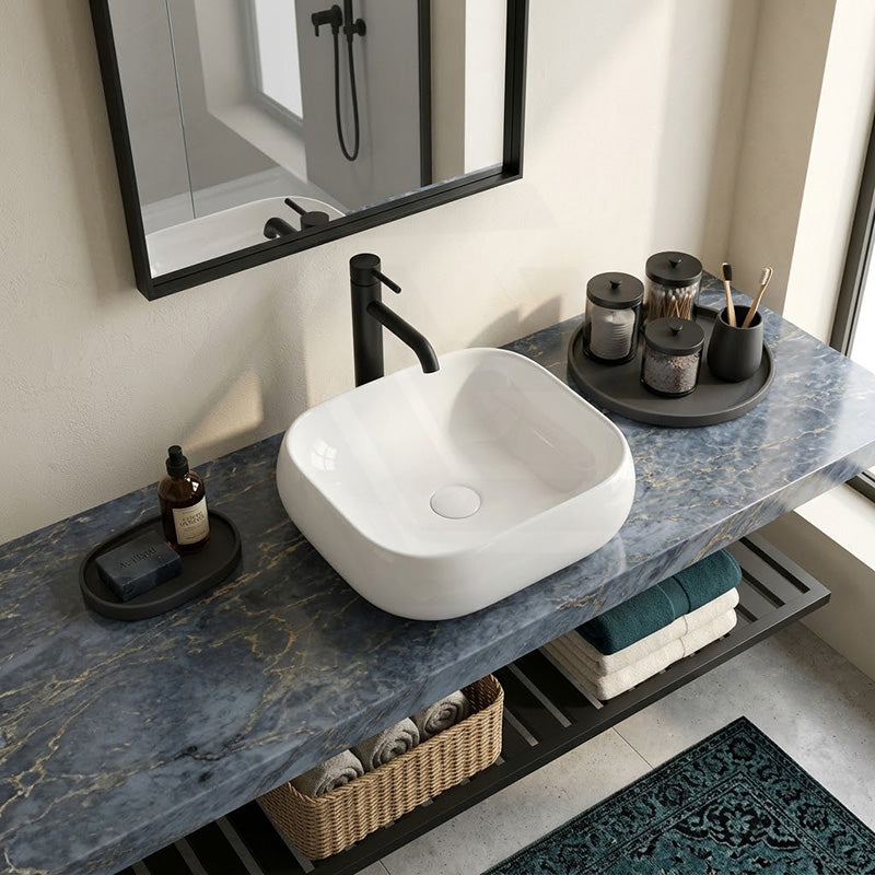 Rectangle Above Counter Ceramic Basin Ultra Slim 450x400x145mm - Available In Colours