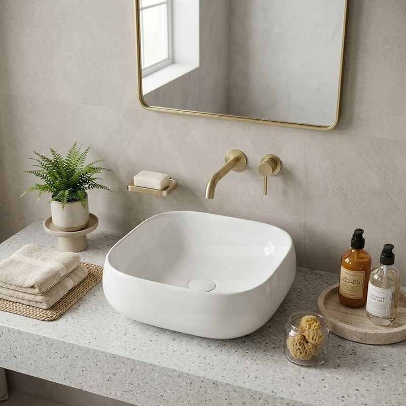 Rectangle Above Counter Ceramic Basin Ultra Slim 450x400x145mm - Available In Colours