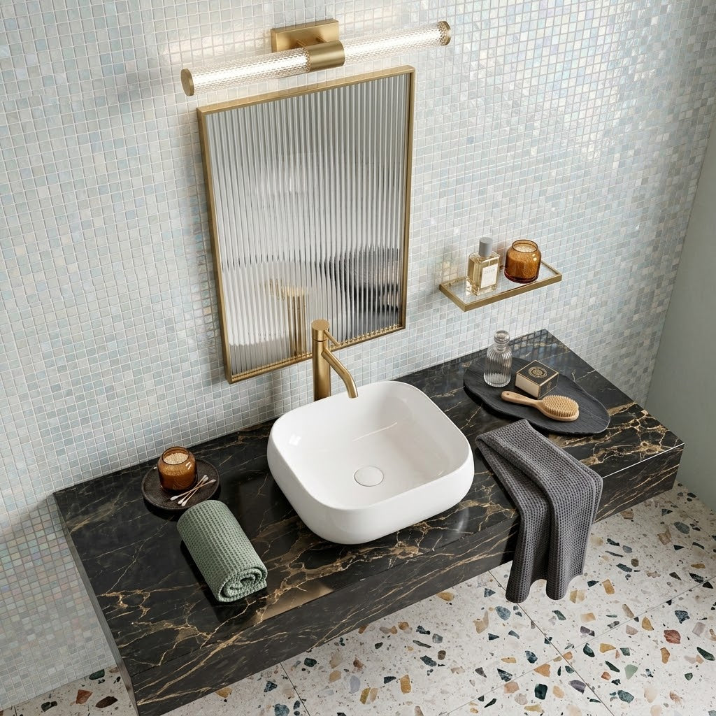Rectangle Above Counter Ceramic Basin Ultra Slim 450x400x145mm - Available In Colours