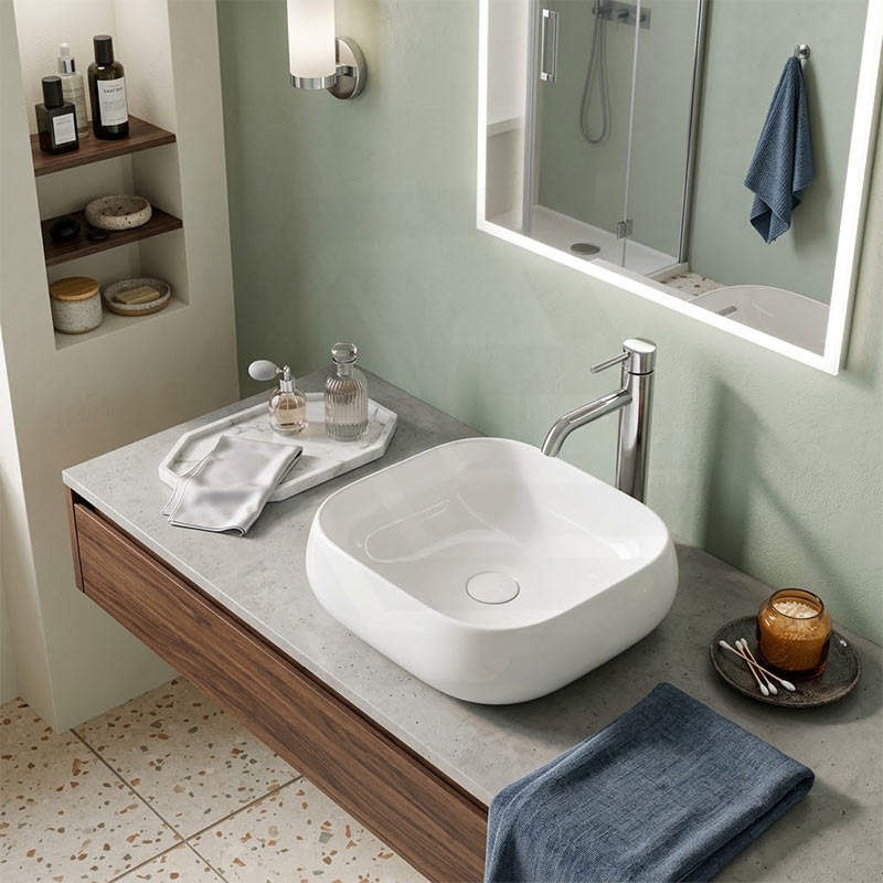 Rectangle Above Counter Ceramic Basin Ultra Slim 450x400x145mm - Available In Colours