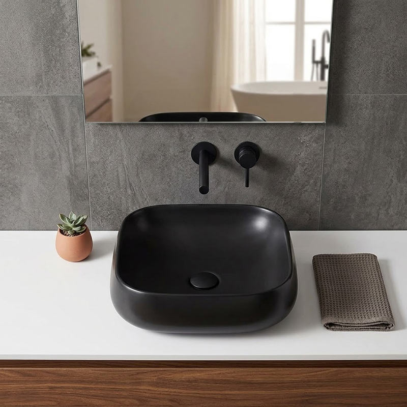 Rectangle Above Counter Ceramic Basin Ultra Slim 450x400x145mm - Available In Colours