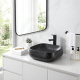 Rectangle Above Counter Ceramic Basin Ultra Slim 450x400x145mm - Matt Black Marble