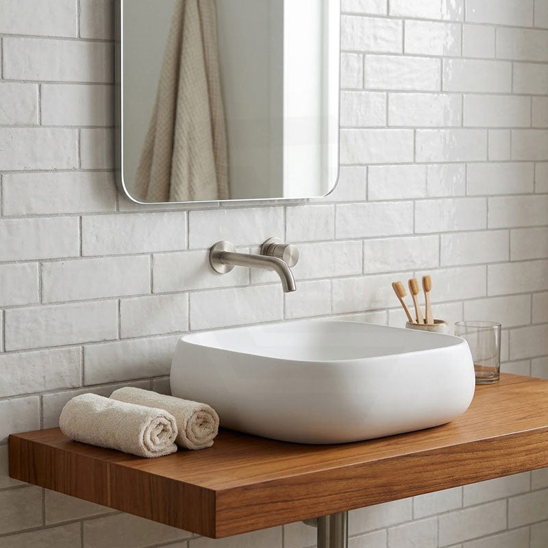 Rectangle Above Counter Ceramic Basin Ultra Slim 450x400x145mm - Available In Colours