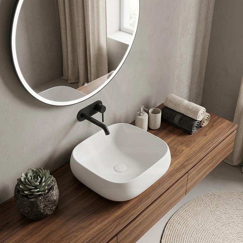 Rectangle Above Counter Ceramic Basin Ultra Slim 450x400x145mm - Available In Colours