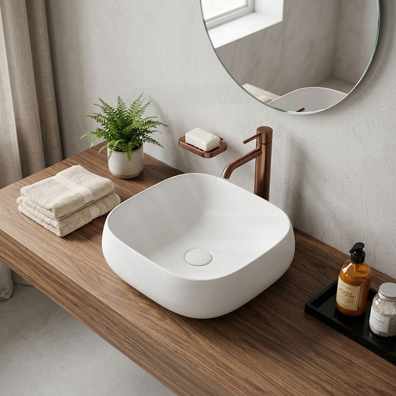 Rectangle Above Counter Ceramic Basin Ultra Slim 450x400x145mm - Available In Colours