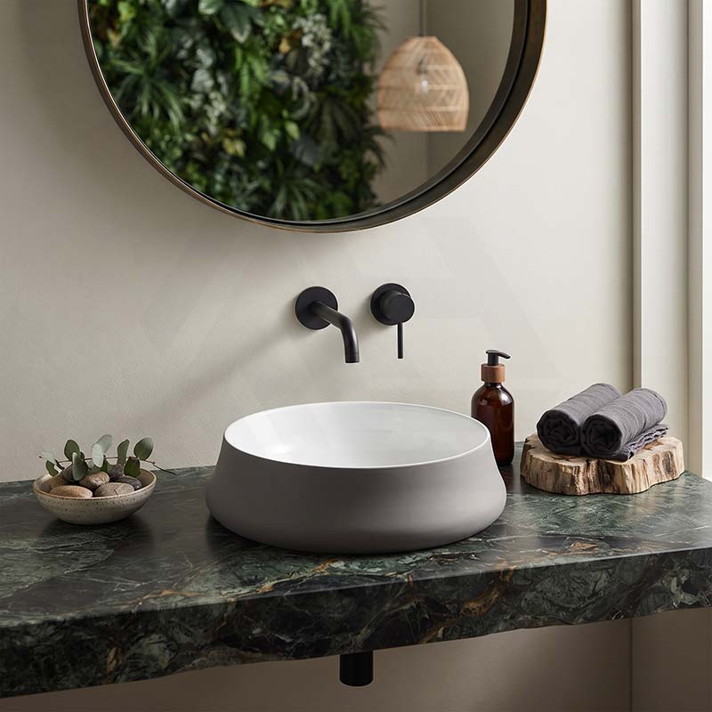 Round Above Counter Ceramic Basin 455x455x155mm - Gloss White & Grey