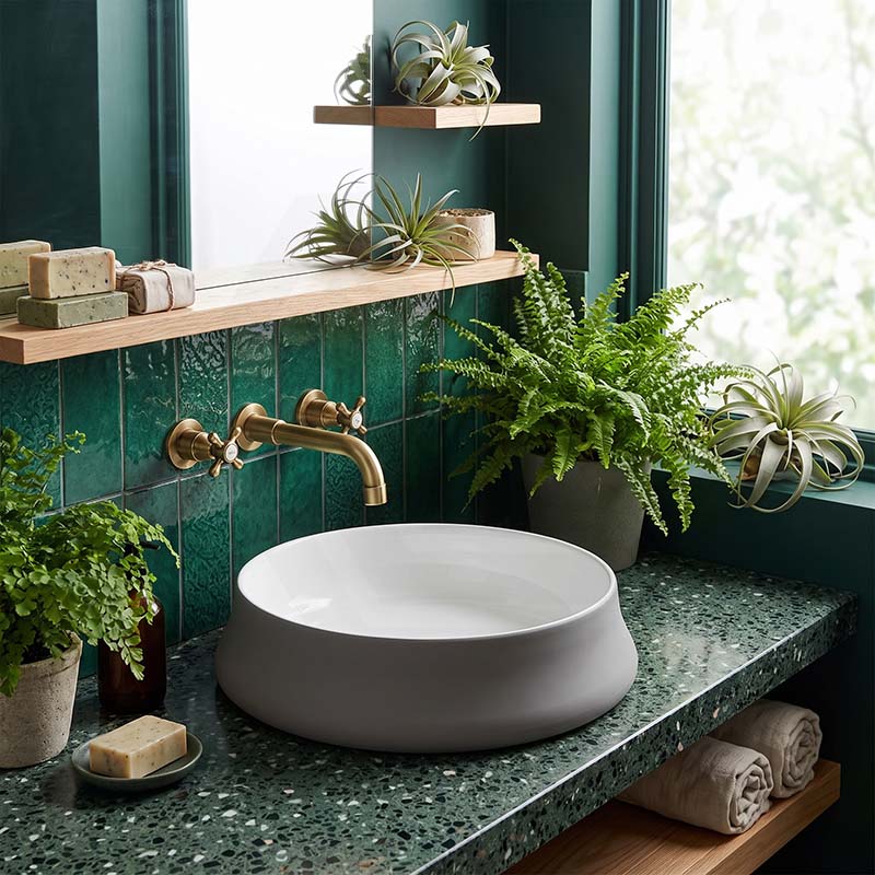 Round Above Counter Ceramic Basin 455x455x155mm - Gloss White & Grey