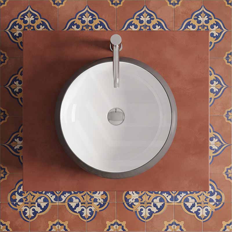 Round Above Counter Ceramic Basin 455x455x155mm - Gloss White & Grey