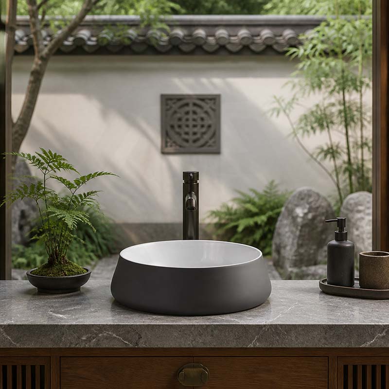 Round Above Counter Ceramic Basin 455x455x155mm - Gloss White & Grey