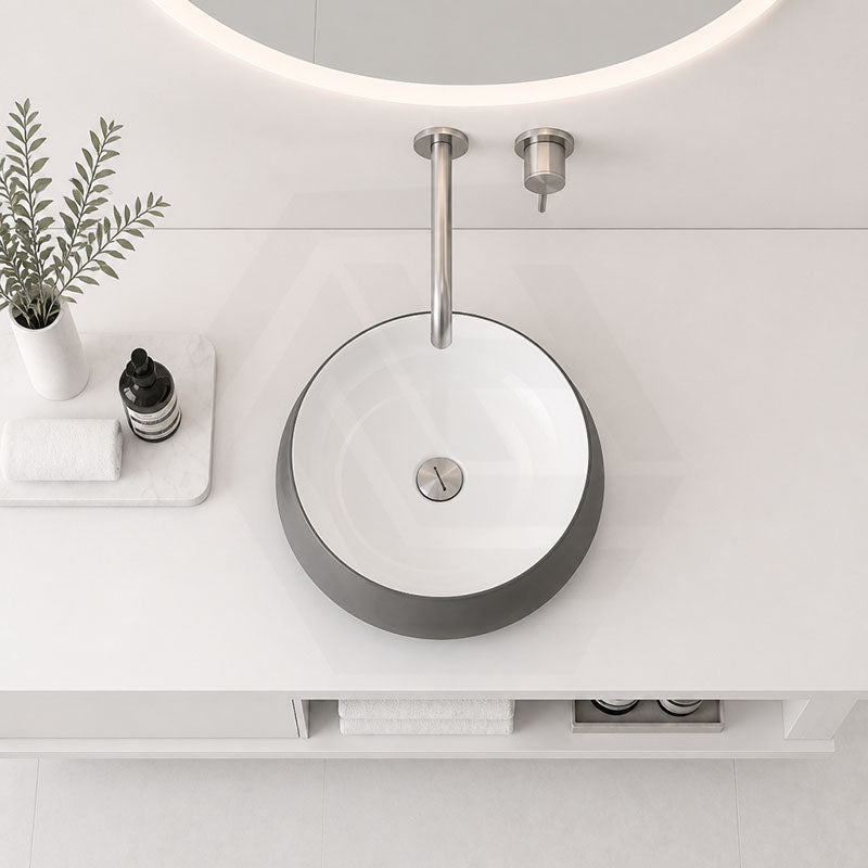 Round Above Counter Ceramic Basin 455x455x155mm - Gloss White & Grey