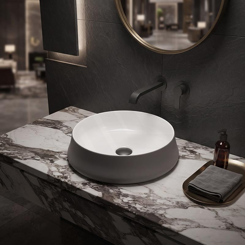 Round Above Counter Ceramic Basin 455x455x155mm - Gloss White & Grey