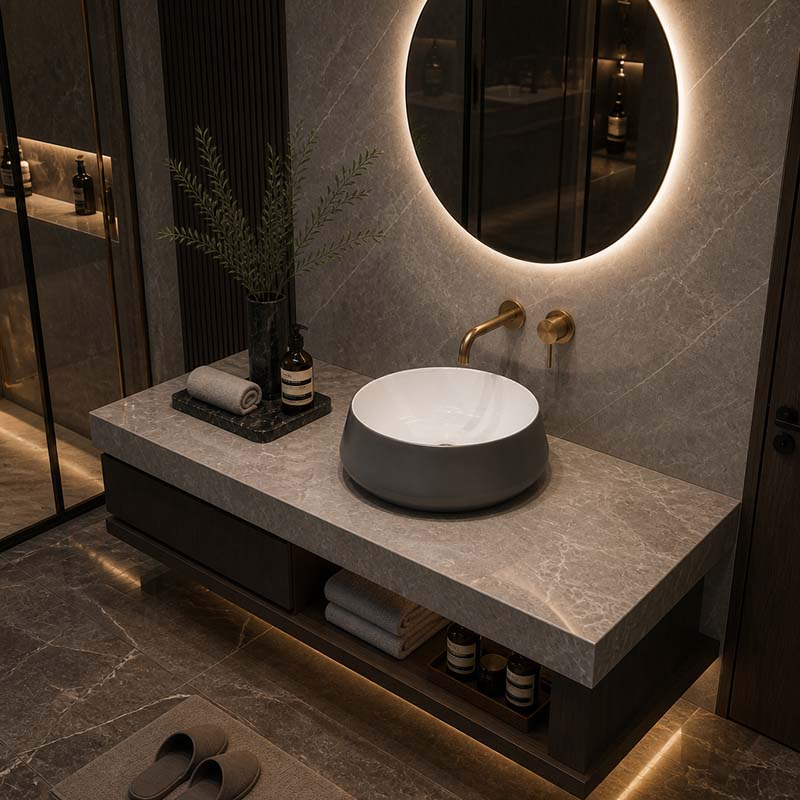 Round Above Counter Ceramic Basin 455x455x155mm - Gloss White & Grey