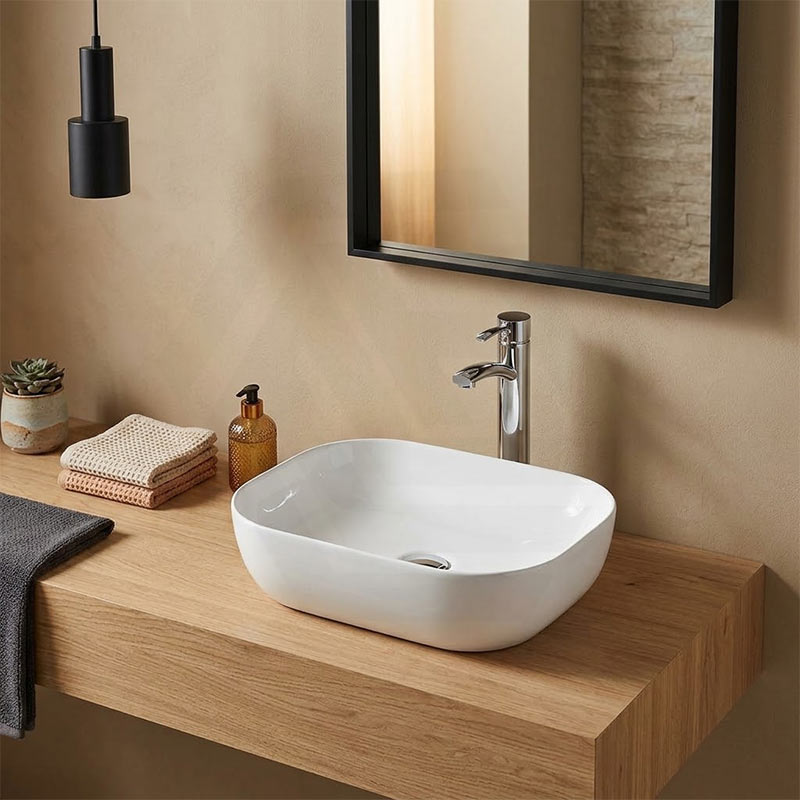 Rectangle Ultra Slim Above Counter Ceramic Basin 460x320x135mm - Gloss White