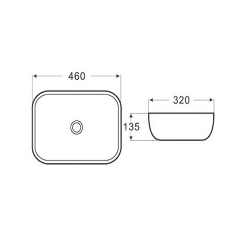 460X320X135Mm Rectangle Gloss Black & White Above Counter Ceramic Basin Top Other Colour Basins