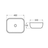 460X320X135Mm Rectangle Gloss Black & White Above Counter Ceramic Basin Top Other Colour Basins