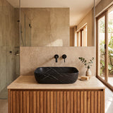 Bathroom Wash Basin Ceramic Rectangle Above Counter Marble Surface 460x320x135mm - Matt Black
