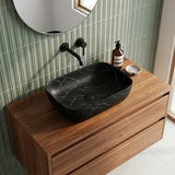 Bathroom Wash Basin Ceramic Rectangle Above Counter Marble Surface 460x320x135mm - Matt Black
