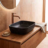 Bathroom Wash Basin Ceramic Rectangle Above Counter Marble Surface 460x320x135mm - Matt Black