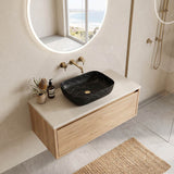 Bathroom Wash Basin Ceramic Rectangle Above Counter Marble Surface 460x320x135mm - Matt Black