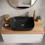 Bathroom Wash Basin Ceramic Rectangle Above Counter Marble Surface 460x320x135mm - Matt Black