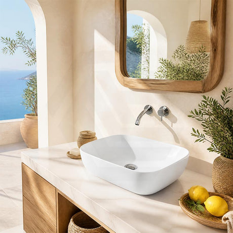 Ultra Slim Rectangle Ceramic Above Counter Basin 460x320x135mm - Matt White