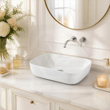 Ultra Slim Rectangle Ceramic Above Counter Basin 460x320x135mm - Matt White