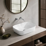 Ultra Slim Rectangle Ceramic Above Counter Basin 460x320x135mm - Matt White