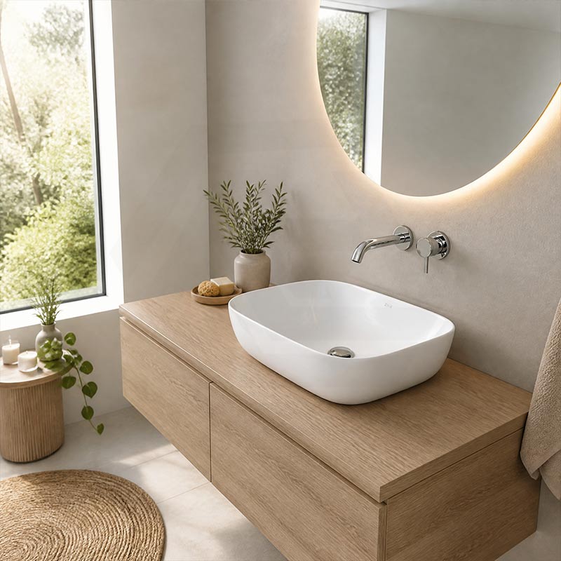Ultra Slim Rectangle Ceramic Above Counter Basin 460x320x135mm - Matt White