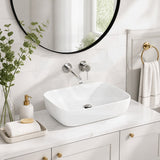 Ultra Slim Rectangle Ceramic Above Counter Basin 460x320x135mm - Matt White