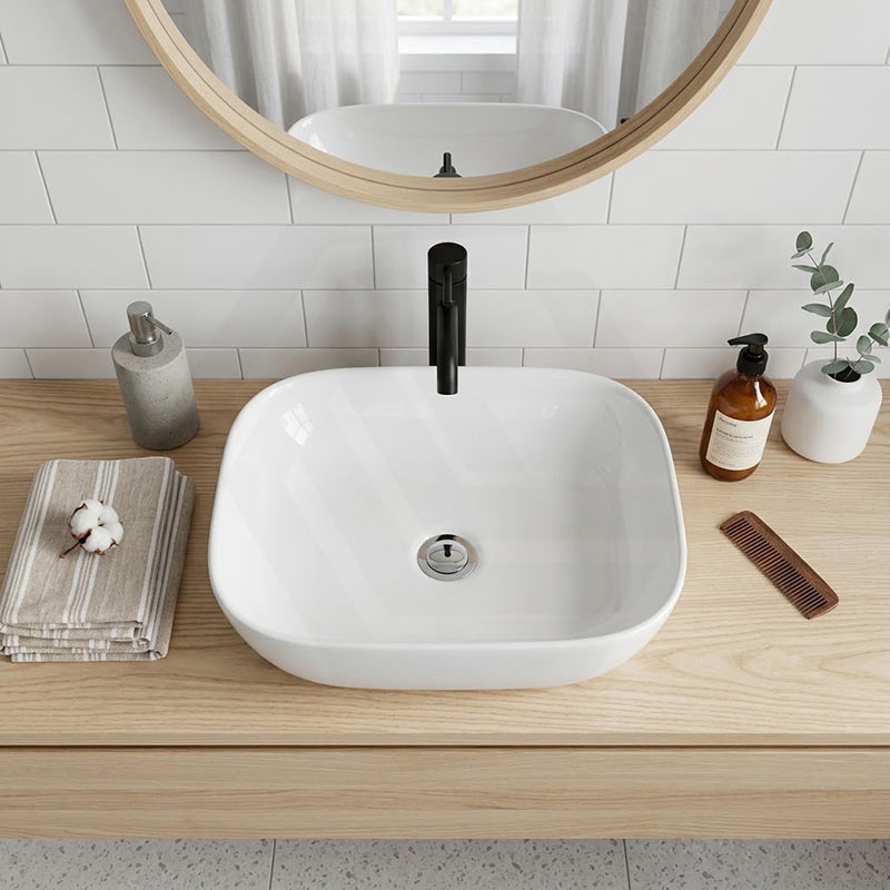 Rectangle Above Counter Ceramic Basin Ultra Slim 465x375x120mm - Gloss White