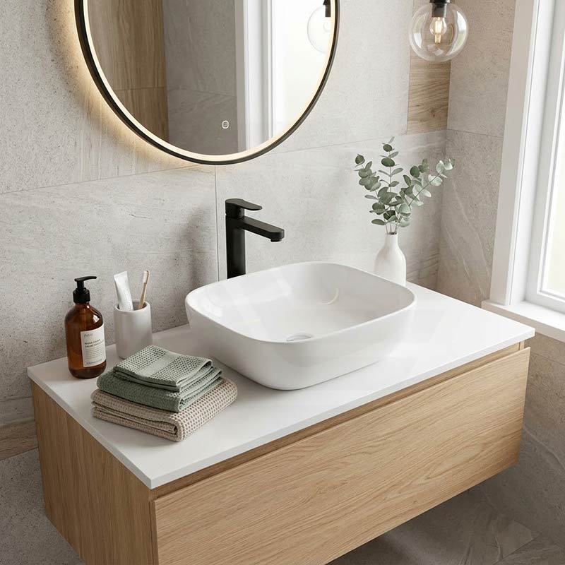Rectangle Above Counter Ceramic Basin Ultra Slim 465x375x120mm - Gloss White