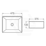 475x375x130mm Gloss White Rectangle Above Counter Basin Ceramic