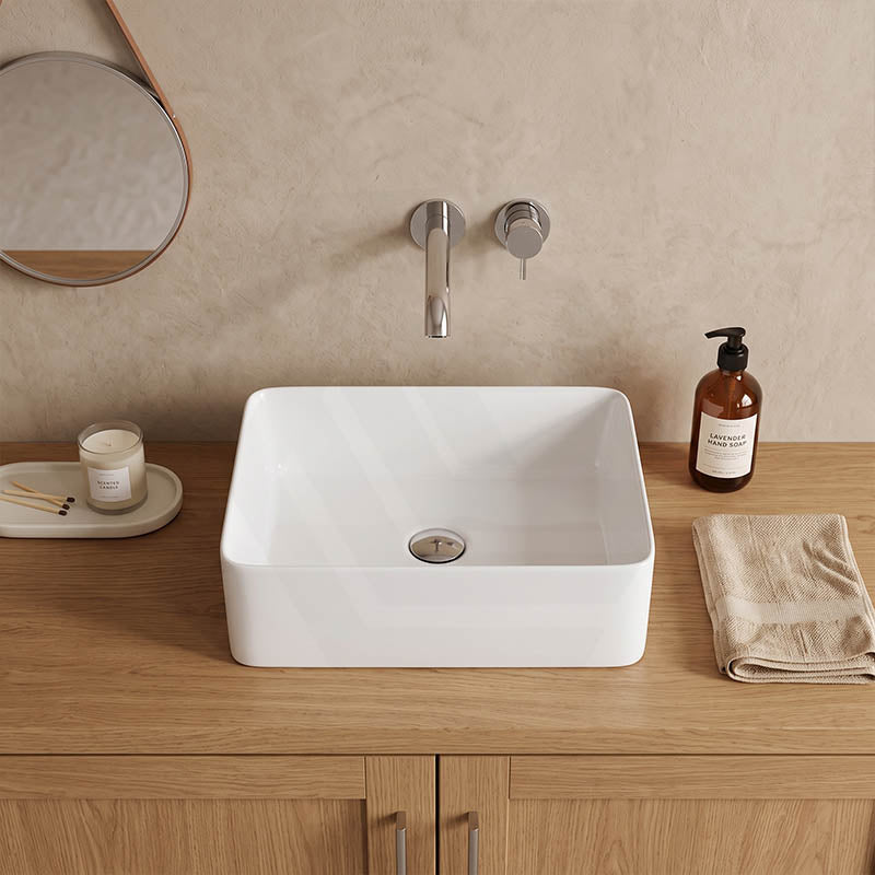 Poseidon Rectangle Ceramic Above Counter Basin NO Overflow 475x375x130mm - Gloss White