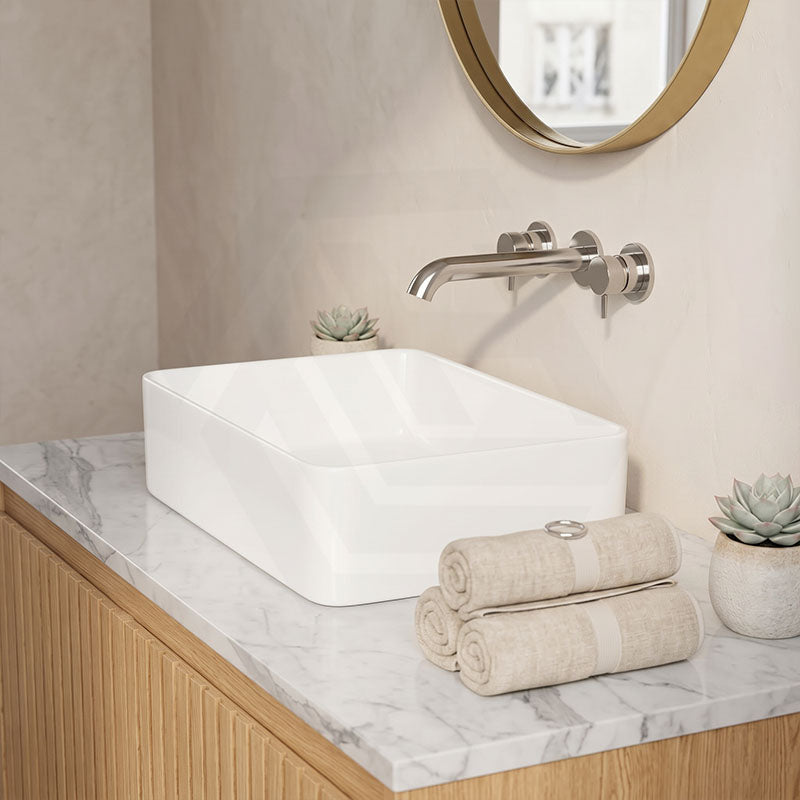 Poseidon Rectangle Ceramic Above Counter Basin NO Overflow 475x375x130mm - Gloss White