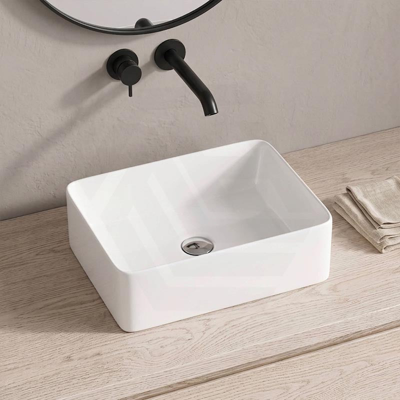 Poseidon Rectangle Ceramic Above Counter Basin NO Overflow 475x375x130mm - Gloss White