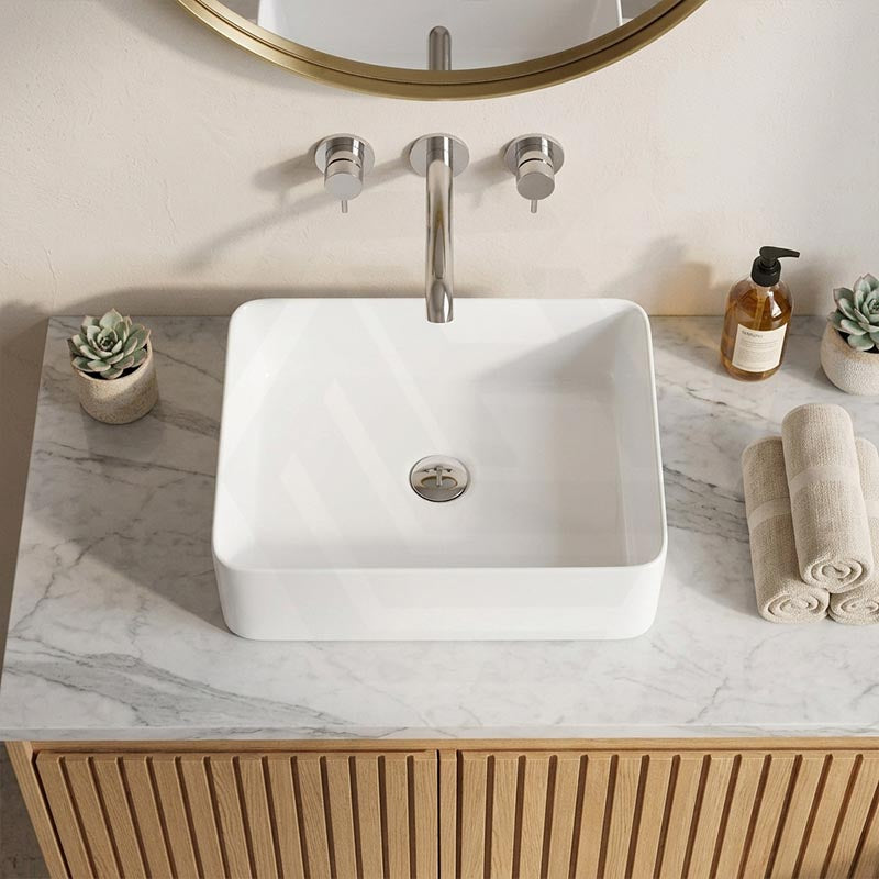 Poseidon Rectangle Ceramic Above Counter Basin NO Overflow 475x375x130mm - Gloss White