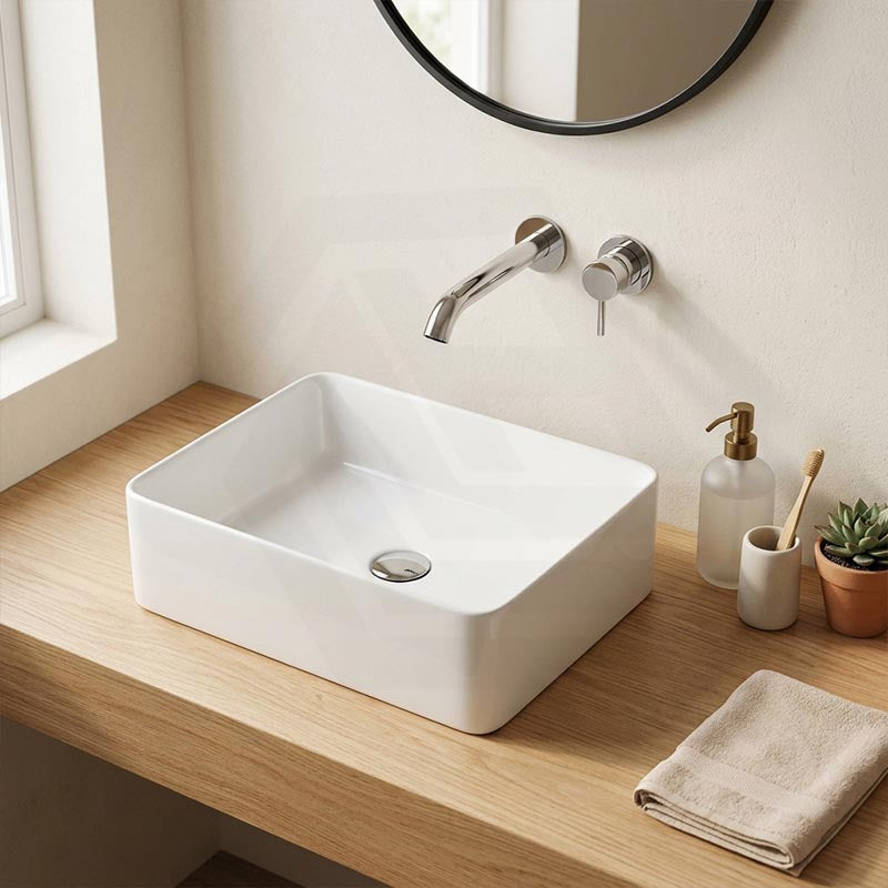 Poseidon Rectangle Ceramic Above Counter Basin NO Overflow 475x375x130mm - Gloss White