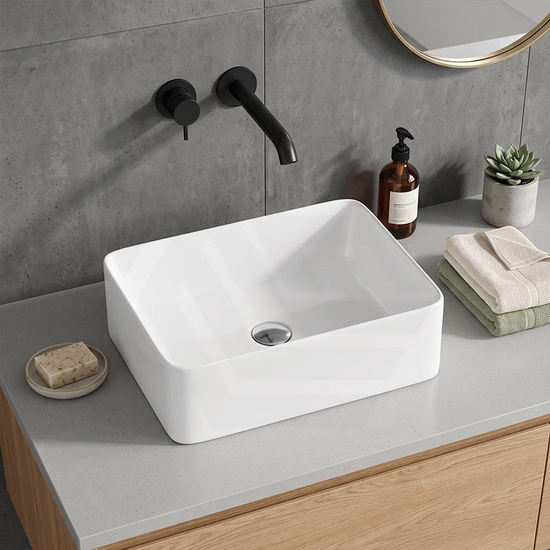 Poseidon Rectangle Ceramic Above Counter Basin NO Overflow 475x375x130mm - Gloss White