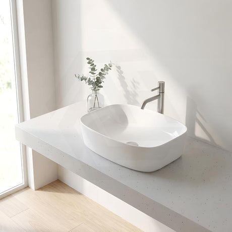 Ultra Slim Rectangle Above Counter Ceramic Basin 505x385x135mm - Gloss White