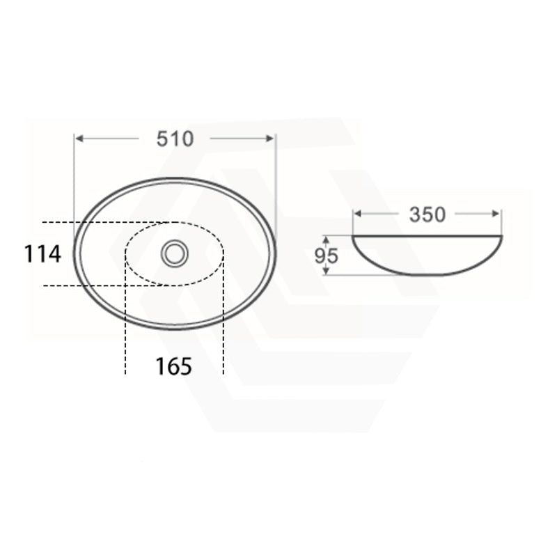 510x350x95mm Oval Above Counter Gloss White Ceramic Basin
