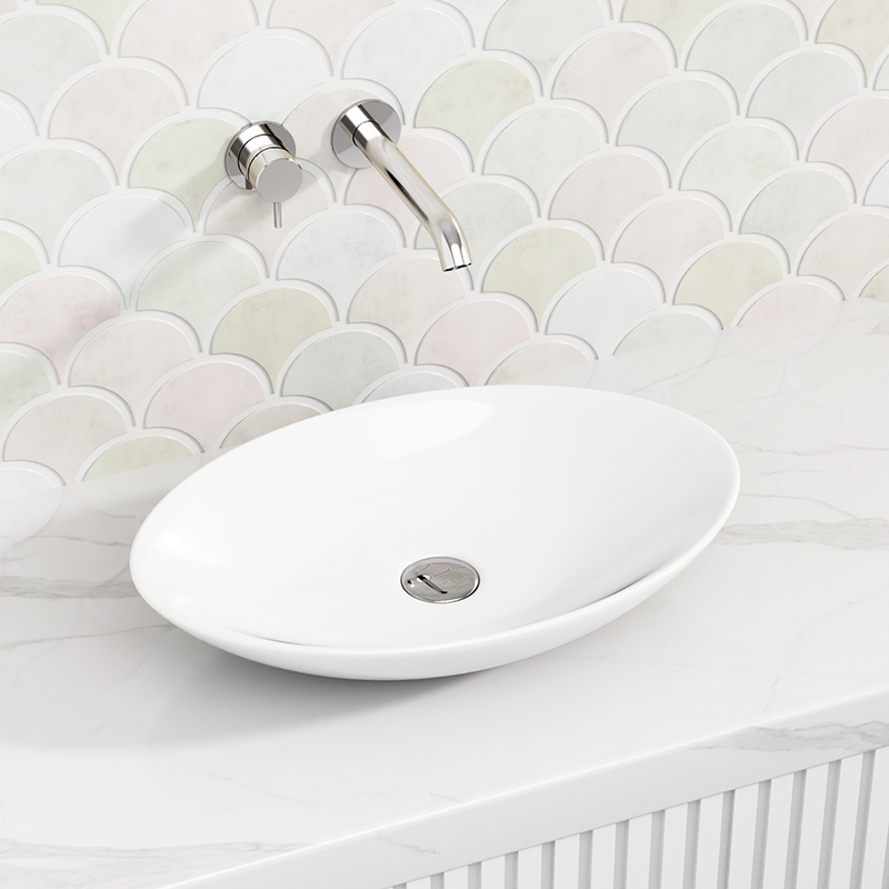 Lukka 510mm Oval Above Counter Ceramic Basin Gloss White - MyHomeware