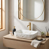 Rectangle Above Counter Ceramic Basin 515x400x135mm - Matte White Carrara with Gold Vein