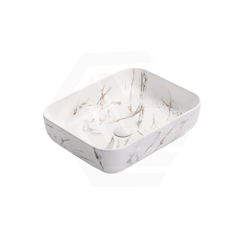 Rectangle Above Counter Ceramic Basin 515x400x135mm - Matte White Carrara with Gold Vein