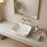 Rectangle Above Counter Ceramic Basin 515x400x135mm - Matte White Carrara with Gold Vein