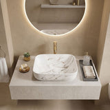 Rectangle Above Counter Ceramic Basin 515x400x135mm - Matte White Carrara with Gold Vein