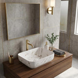 Rectangle Above Counter Ceramic Basin 515x400x135mm - Matte White Carrara with Gold Vein
