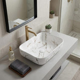 Rectangle Above Counter Ceramic Basin 515x400x135mm - Matte White Carrara with Gold Vein